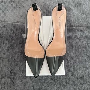Clear and black stiletto heels